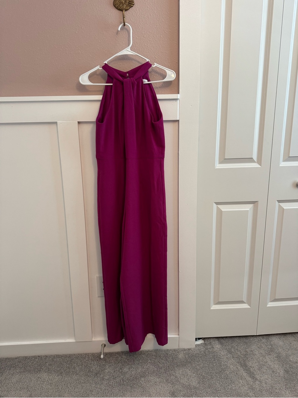 Julia Jordan Twist Halter Neck Wide Leg Jumpsuit Magenta Fuchsia Orchid